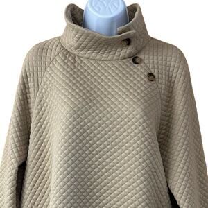 V582 Women’s 2 Way Button Up Cowl Neck or Collared Long Sleeve Sz M Tan Pullover